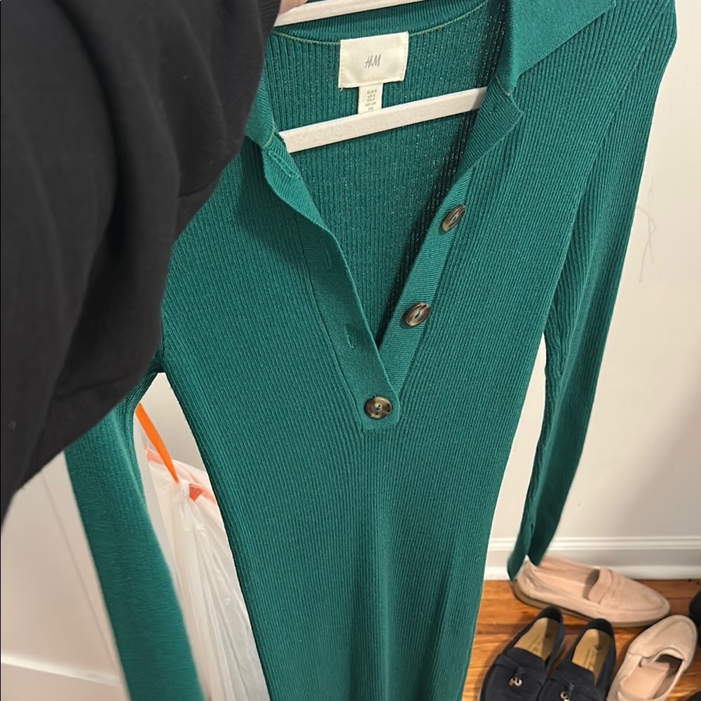 Never worn H&M Teal Ribbed Long Sleeve Dress NEVER WORN